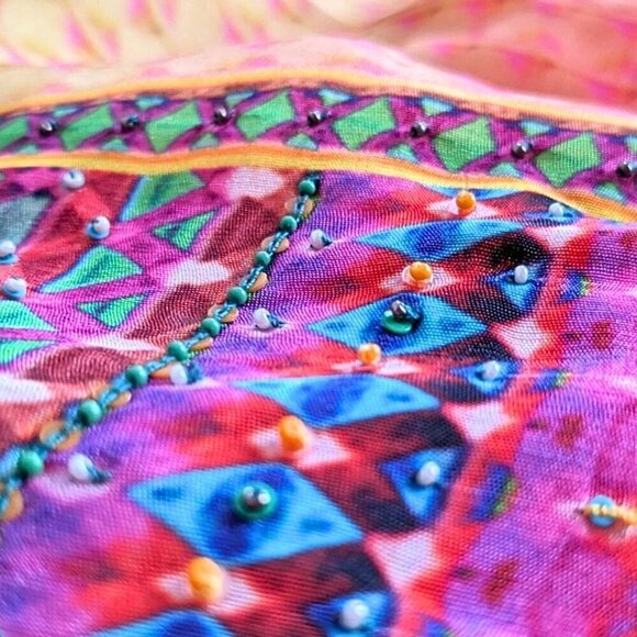 Anthropologie TANVI KEDIA Isaline Gold Pink Embellished Indian Peplum Top Sz XS - Picture 2 of 7